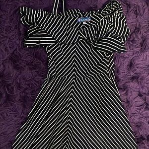 Black and white striped dress.